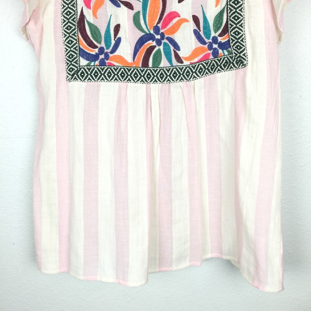 Embroidered Striped Ruffle Sleeve Cotton Blouse Spring Color - Picture 4 of 6